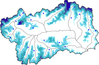 Altezza neve al suolo + dati stazioni automatiche (AWS) e Modelli 1 AINEVA (MOD1) oltre i 2000 m