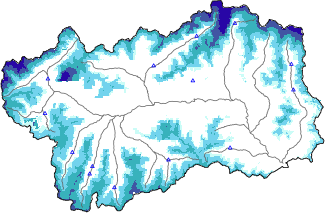 Altezza neve al suolo + dati stazioni automatiche (AWS) e Modelli 1 AINEVA (MOD1) sotto i 2000 m