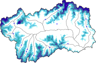 Snow depth + automatic weather station data (AWS) + Modello 1 AINEVA (MOD1) data below 2000 m