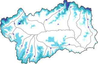 Snow depth + automatic weather station data (AWS) + Modello 1 AINEVA (MOD1) data below 2000 m