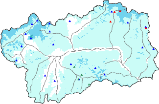 Altezza neve al suolo + dati stazioni automatiche (AWS) e Modelli 1 AINEVA (MOD1) oltre i 2000 m