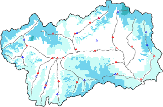 Snow depth + automatic weather station data (AWS) + Modello 1 AINEVA (MOD1) data below 2000 m