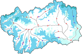 Altezza neve al suolo + dati stazioni automatiche (AWS) e Modelli 1 AINEVA (MOD1) sotto i 2000 m