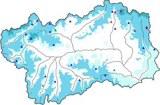 Altezza neve al suolo + dati stazioni automatiche (AWS) e Modelli 1 AINEVA (MOD1) oltre i 2000 m