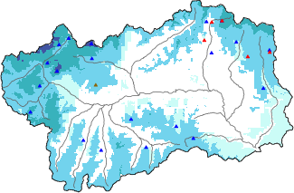 Altezza neve al suolo + dati stazioni automatiche (AWS) e Modelli 1 AINEVA (MOD1) oltre i 2000 m