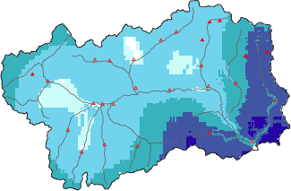 New snow in the last 24h + Modello 1 AINEVA (MOD1) data