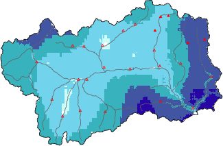 Neige fraîche dans les dernières 72h + données Modello 1 AINEVA (MOD1)