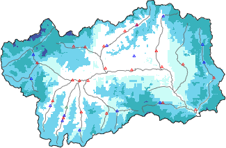 Altezza neve al suolo + dati stazioni automatiche (AWS) e Modelli 1 AINEVA (MOD1) sotto i 2000 m