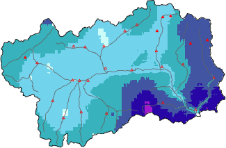 Neige fraîche dans les dernières 72h + données Modello 1 AINEVA (MOD1)