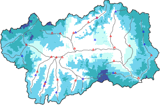 Hauter de neige + données de station automatiques (AWS) + données Modello 1 AINEVA (MOD1) au-dessous de 2000 m