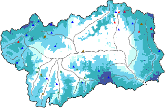 Altezza neve al suolo + dati stazioni automatiche (AWS) e Modelli 1 AINEVA (MOD1) oltre i 2000 m