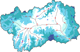 Altezza neve al suolo + dati stazioni automatiche (AWS) e Modelli 1 AINEVA (MOD1) sotto i 2000 m