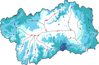 Hauter de neige + données de station automatiques (AWS) + données Modello 1 AINEVA (MOD1) au-dessous de 2000 m