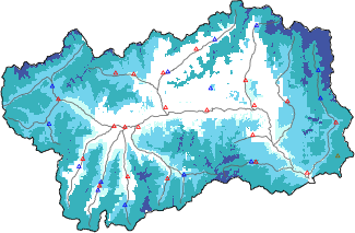 Altezza neve al suolo + dati stazioni automatiche (AWS) e Modelli 1 AINEVA (MOD1) sotto i 2000 m