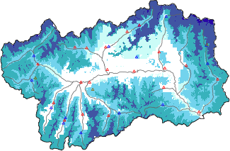 Hauter de neige + données de station automatiques (AWS) + données Modello 1 AINEVA (MOD1) au-dessous de 2000 m