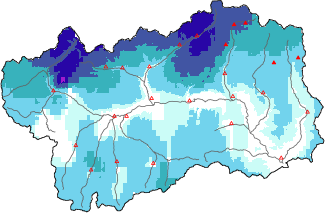 New snow in the last 72h + Modello 1 AINEVA (MOD1) data