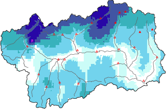 Neige fraîche dans les dernières 72h + données Modello 1 AINEVA (MOD1)