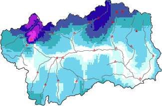 Neige fraîche dans les dernières 72h + données Modello 1 AINEVA (MOD1)