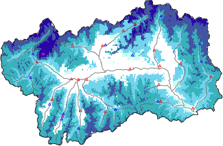 Snow depth + automatic weather station data (AWS) + Modello 1 AINEVA (MOD1) data below 2000 m