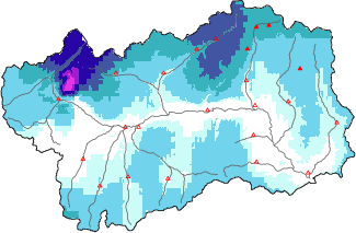 Neige fraîche dans les dernières 72h + données Modello 1 AINEVA (MOD1)