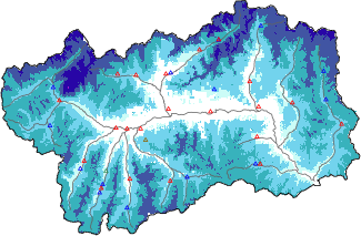 Snow depth + automatic weather station data (AWS) + Modello 1 AINEVA (MOD1) data below 2000 m