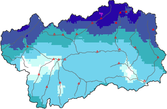 New snow in the last 24h + Modello 1 AINEVA (MOD1) data