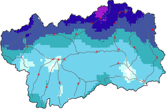 Neige fraîche dans les dernières 72h + données Modello 1 AINEVA (MOD1)