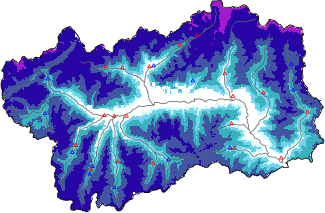 Snow depth + automatic weather station data (AWS) + Modello 1 AINEVA (MOD1) data below 2000 m