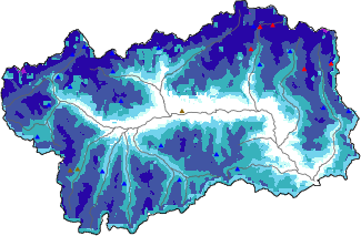 Altezza neve al suolo + dati stazioni automatiche (AWS) e Modelli 1 AINEVA (MOD1) oltre i 2000 m