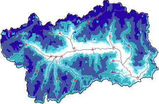 Altezza neve al suolo + dati stazioni automatiche (AWS) e Modelli 1 AINEVA (MOD1) sotto i 2000 m