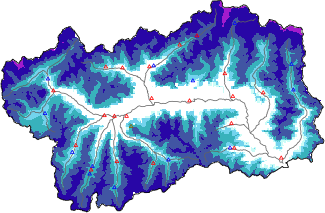 Snow depth + automatic weather station data (AWS) + Modello 1 AINEVA (MOD1) data below 2000 m