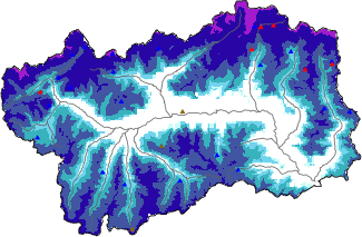 Altezza neve al suolo + dati stazioni automatiche (AWS) e Modelli 1 AINEVA (MOD1) oltre i 2000 m