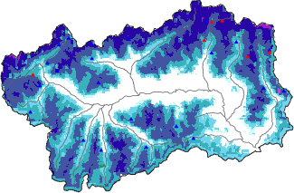 Altezza neve al suolo + dati stazioni automatiche (AWS) e Modelli 1 AINEVA (MOD1) oltre i 2000 m