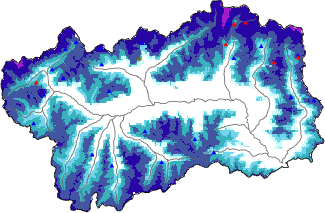 Altezza neve al suolo + dati stazioni automatiche (AWS) e Modelli 1 AINEVA (MOD1) oltre i 2000 m