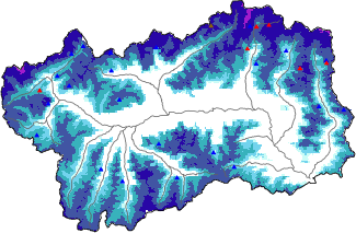 Altezza neve al suolo + dati stazioni automatiche (AWS) e Modelli 1 AINEVA (MOD1) oltre i 2000 m