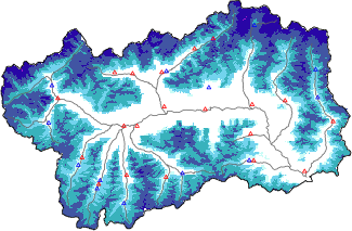 Altezza neve al suolo + dati stazioni automatiche (AWS) e Modelli 1 AINEVA (MOD1) sotto i 2000 m