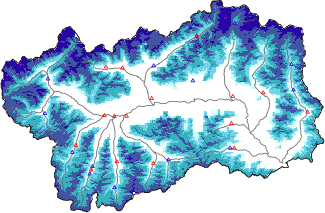 Snow depth + automatic weather station data (AWS) + Modello 1 AINEVA (MOD1) data below 2000 m