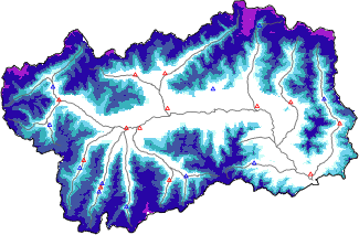 Snow depth + automatic weather station data (AWS) + Modello 1 AINEVA (MOD1) data below 2000 m