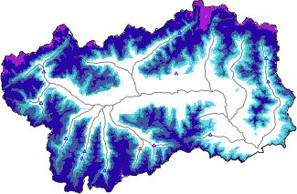 Altezza neve al suolo + dati stazioni automatiche (AWS) e Modelli 1 AINEVA (MOD1) sotto i 2000 m