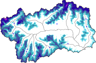 Snow depth + automatic weather station data (AWS) + Modello 1 AINEVA (MOD1) data below 2000 m