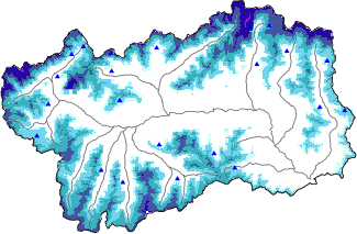 Altezza neve al suolo + dati stazioni automatiche (AWS) e Modelli 1 AINEVA (MOD1) oltre i 2000 m