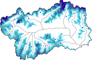 Altezza neve al suolo + dati stazioni automatiche (AWS) e Modelli 1 AINEVA (MOD1) oltre i 2000 m