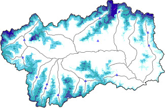 Snow depth + automatic weather station data (AWS) + Modello 1 AINEVA (MOD1) data below 2000 m