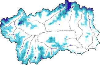 Snow depth + automatic weather station data (AWS) + Modello 1 AINEVA (MOD1) data below 2000 m
