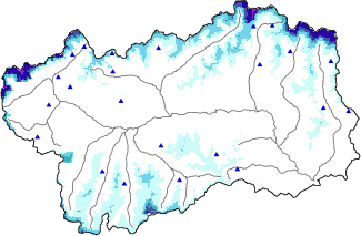 Altezza neve al suolo + dati stazioni automatiche (AWS) e Modelli 1 AINEVA (MOD1) oltre i 2000 m