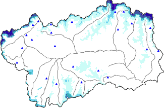 Altezza neve al suolo + dati stazioni automatiche (AWS) e Modelli 1 AINEVA (MOD1) oltre i 2000 m