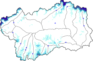 Altezza neve al suolo + dati stazioni automatiche (AWS) e Modelli 1 AINEVA (MOD1) sotto i 2000 m