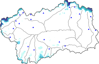 Hauter de neige + donn&eacute;es de station automatiques (AWS) + donn&eacute;es Modello 1 AINEVA (MOD1) au-dessus de 2000 m