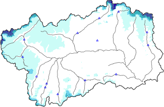 Hauter de neige + donn&eacute;es de station automatiques (AWS) + donn&eacute;es Modello 1 AINEVA (MOD1) au-dessous de 2000 m