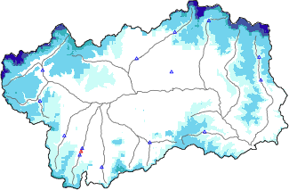 Snow depth + automatic weather station data (AWS) + Modello 1 AINEVA (MOD1) data below 2000 m